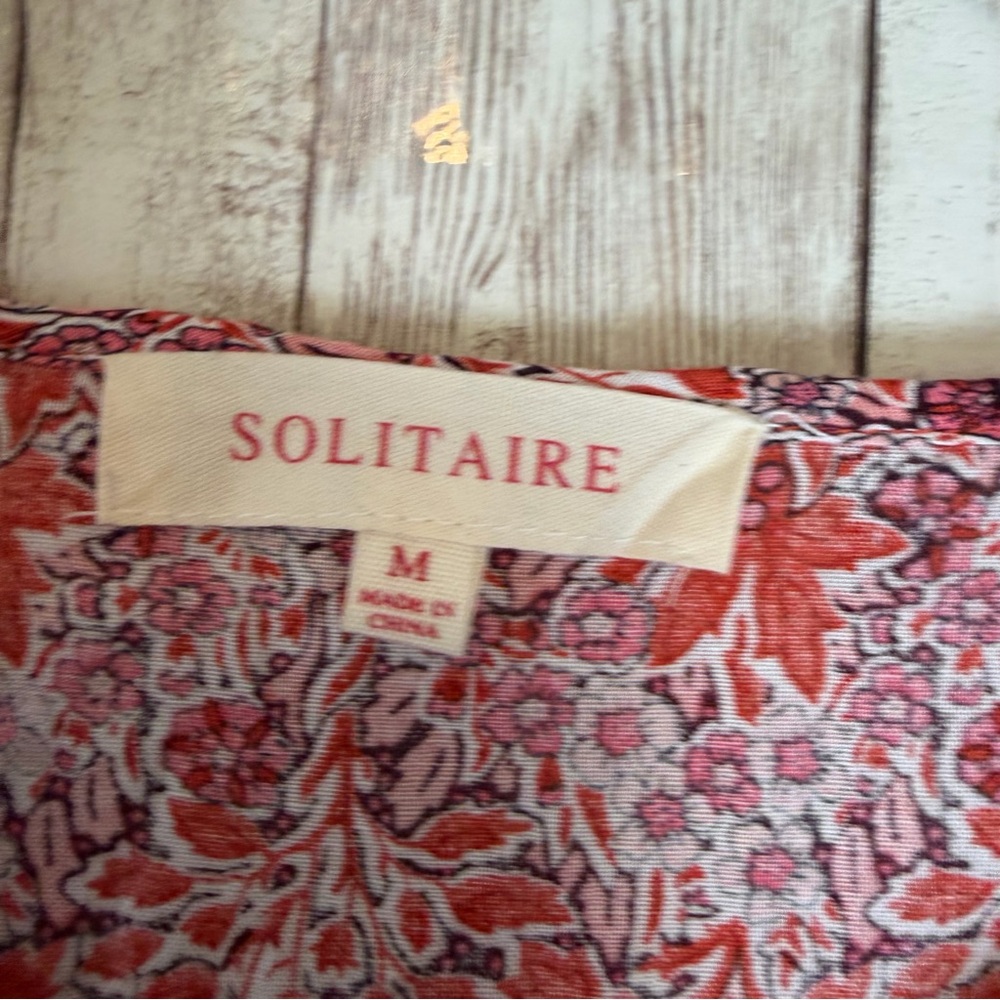 Solitaire Red Floral Boho Peasant Blouse Balloon Sleeve Medium - Picture 5 of 10